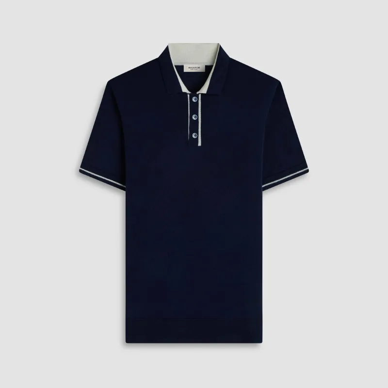 Solid Rib Merino-Silk Polo Sweater sold by Bugatchi