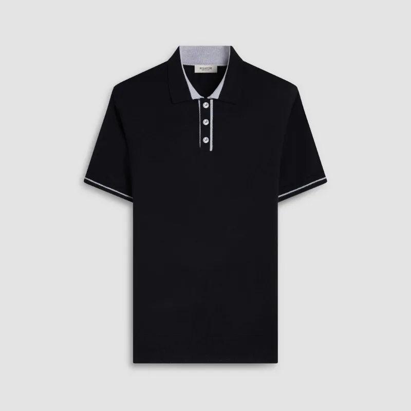 Solid Rib Merino-Silk Polo Sweater sold by Bugatchi