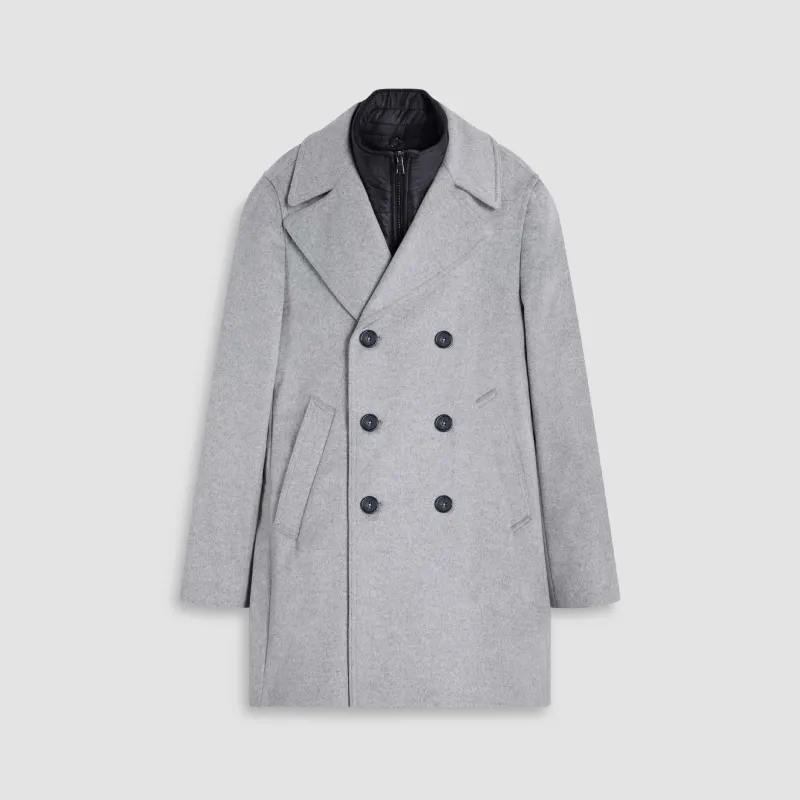 Wool-Cashmere Peacoat with Removable Nylon Bib sold by Bugatchi