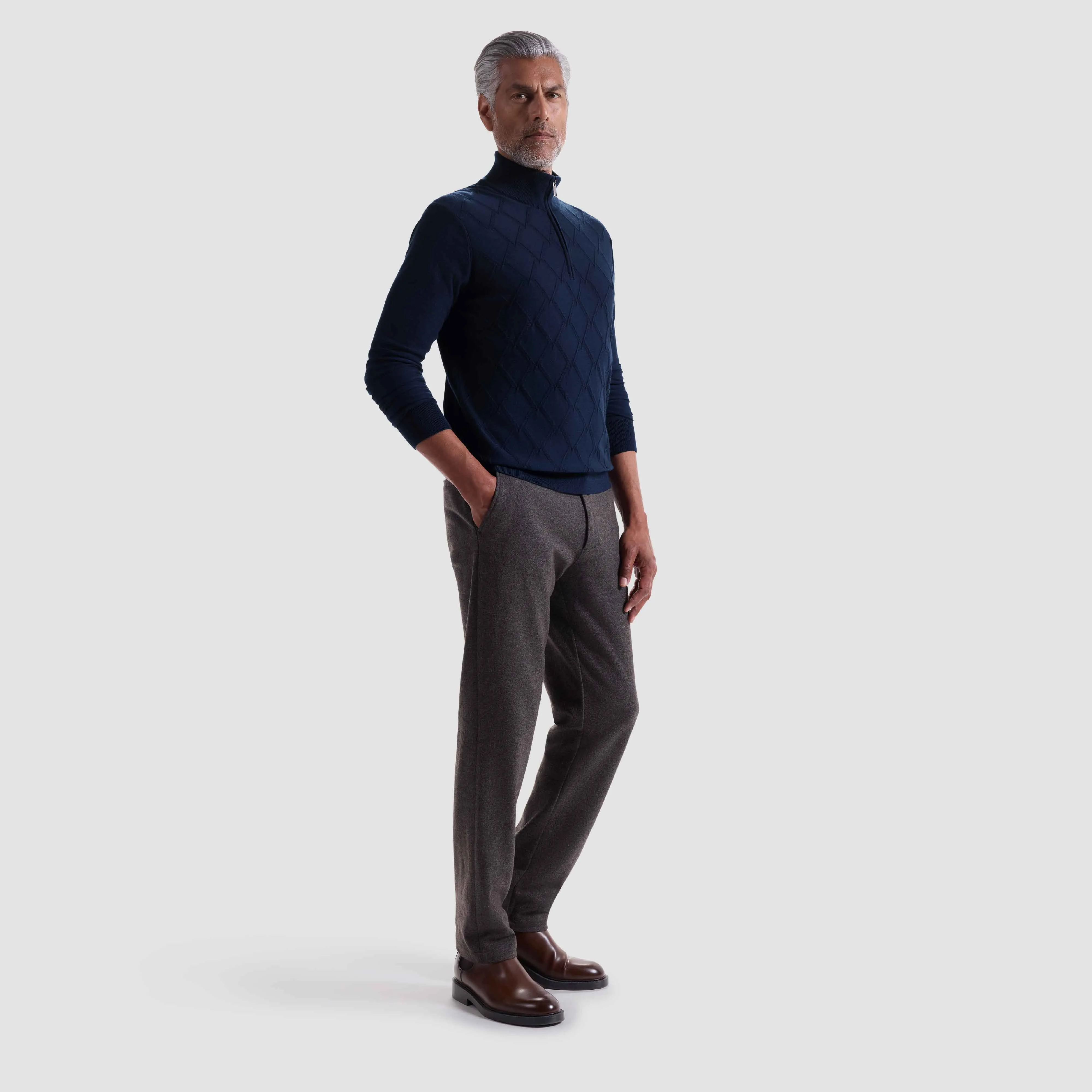 Diamond Stitch Merino-Silk Quarter-Zip Sweater sold by Bugatchi product image thumbnail 5