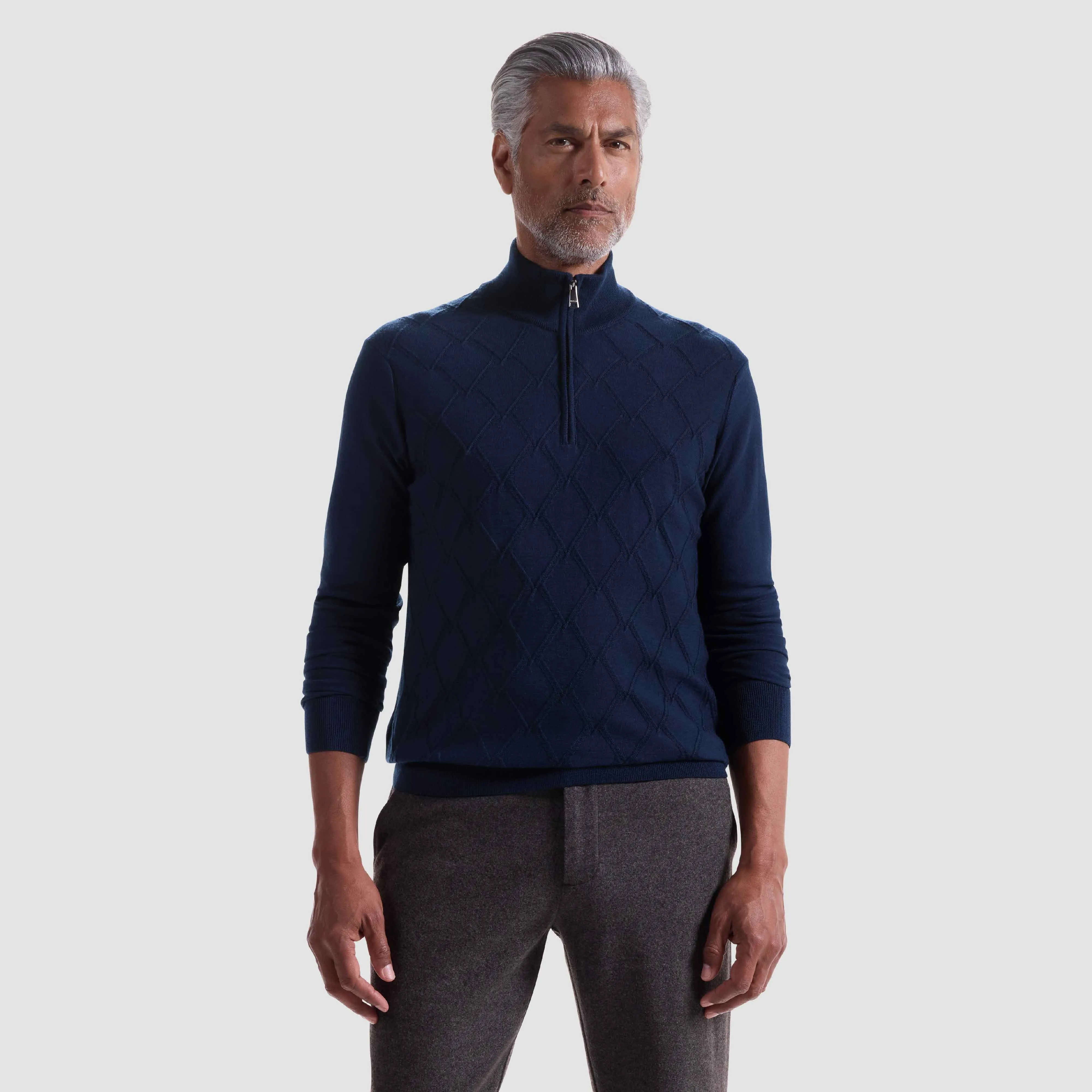 Diamond Stitch Merino-Silk Quarter-Zip Sweater sold by Bugatchi product image thumbnail 2