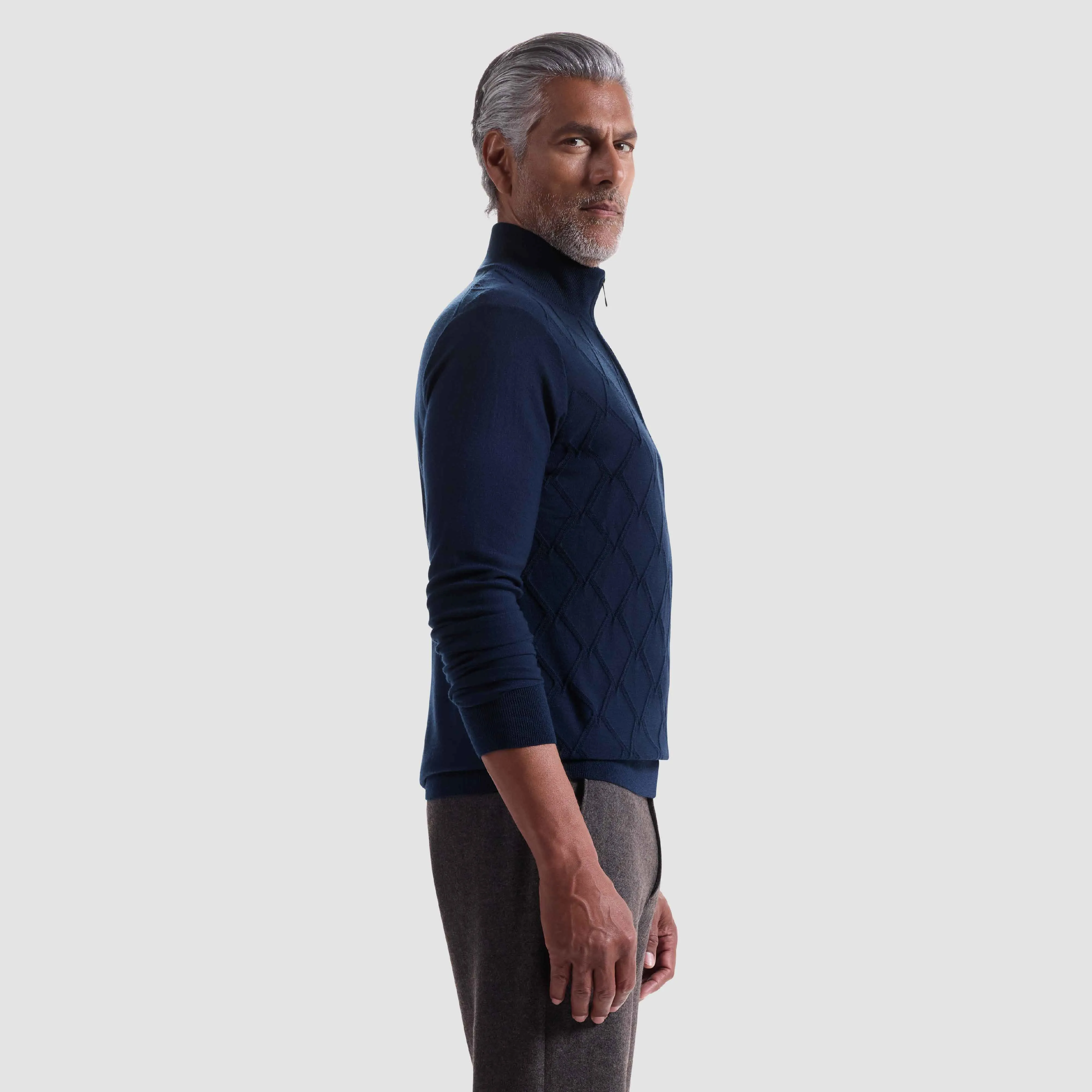 Diamond Stitch Merino-Silk Quarter-Zip Sweater sold by Bugatchi product image thumbnail 3