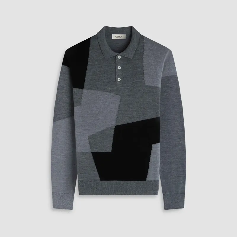 Geometric Intarsia Merino Polo Sweater sold by Bugatchi