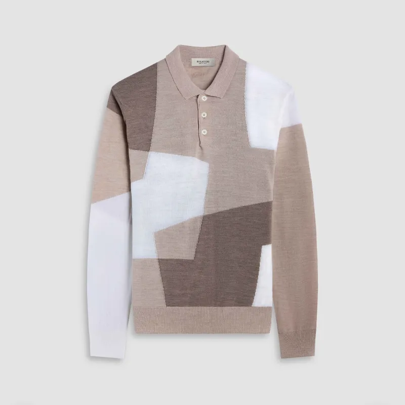 Geometric Intarsia Merino Polo Sweater sold by Bugatchi