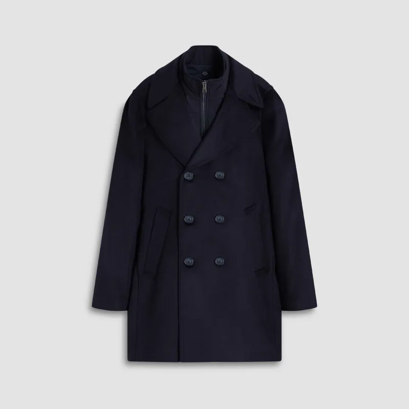 Wool-Cashmere Peacoat with Removable Nylon Bib sold by Bugatchi