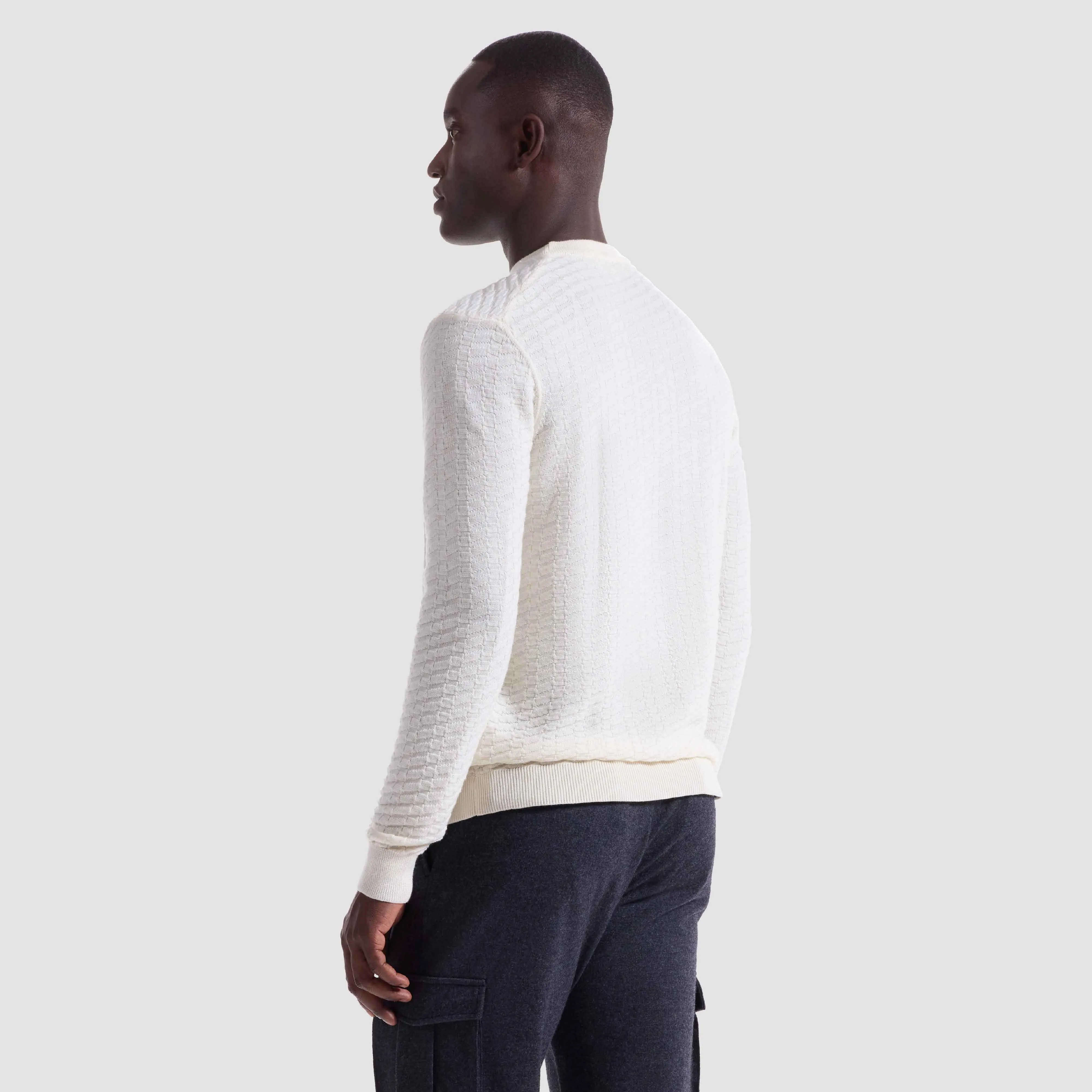 Pyramid Stitch Merino-Silk Crewneck Sweater sold by Bugatchi product image thumbnail 4