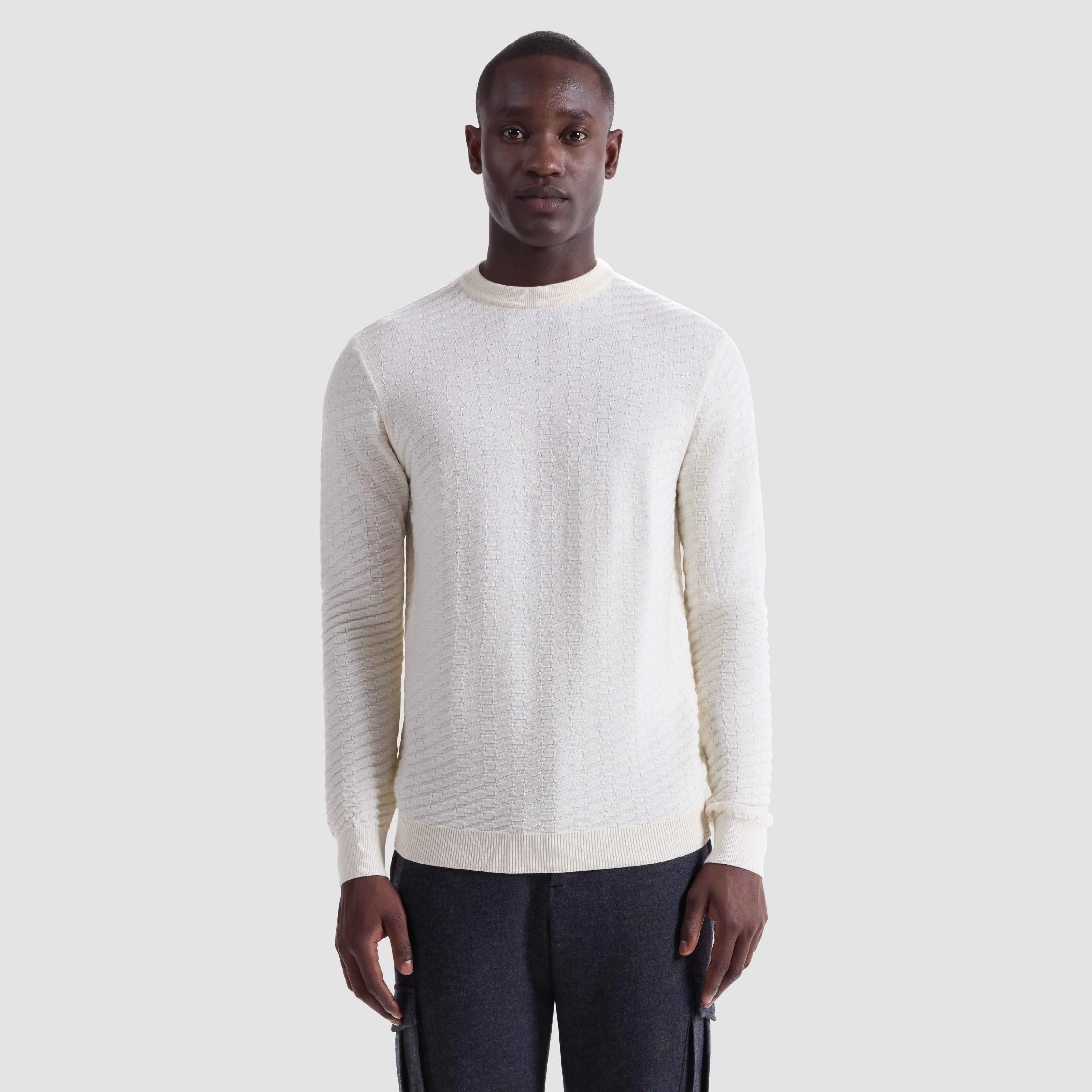 Pyramid Stitch Merino-Silk Crewneck Sweater sold by Bugatchi product image thumbnail 2