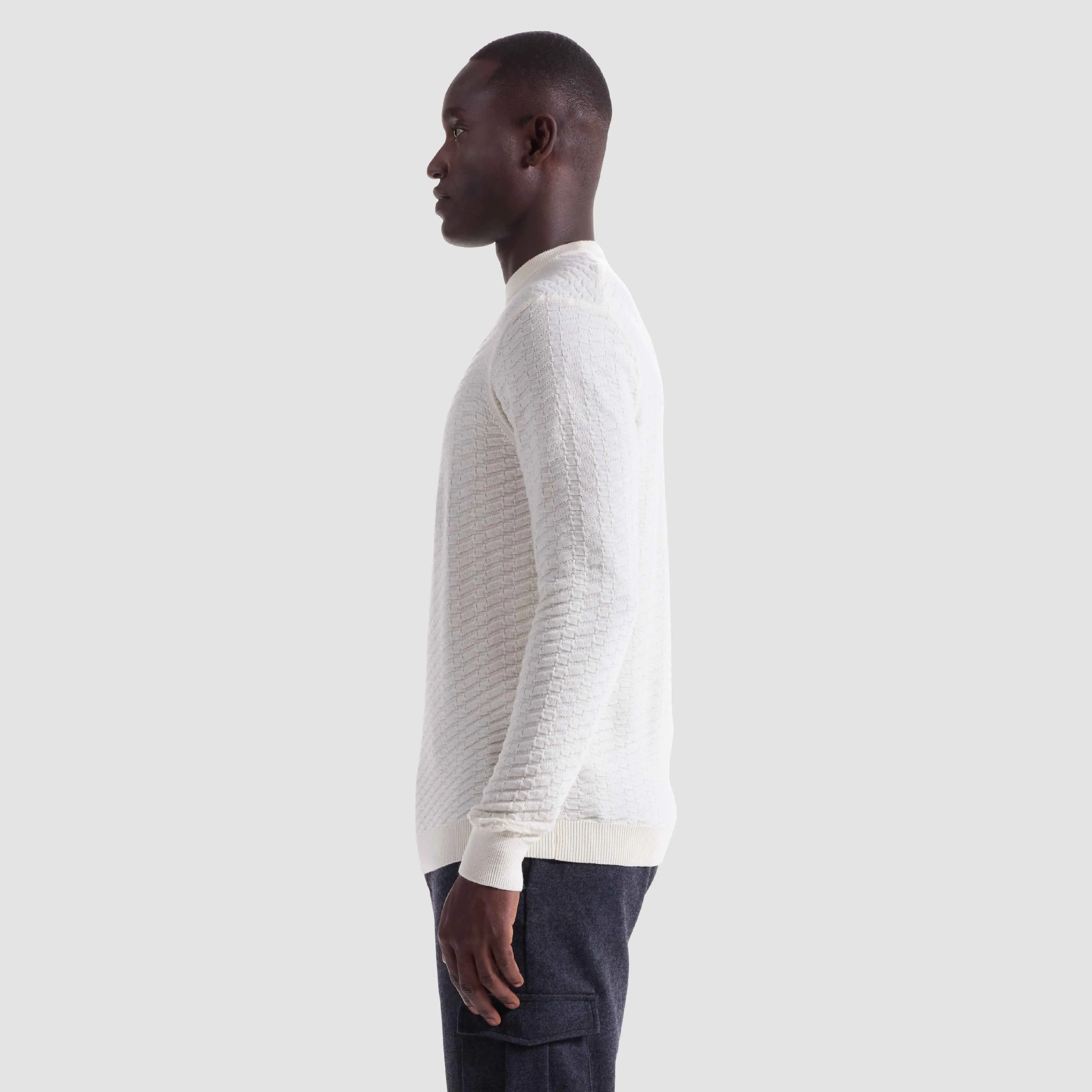 Pyramid Stitch Merino-Silk Crewneck Sweater sold by Bugatchi product image thumbnail 3