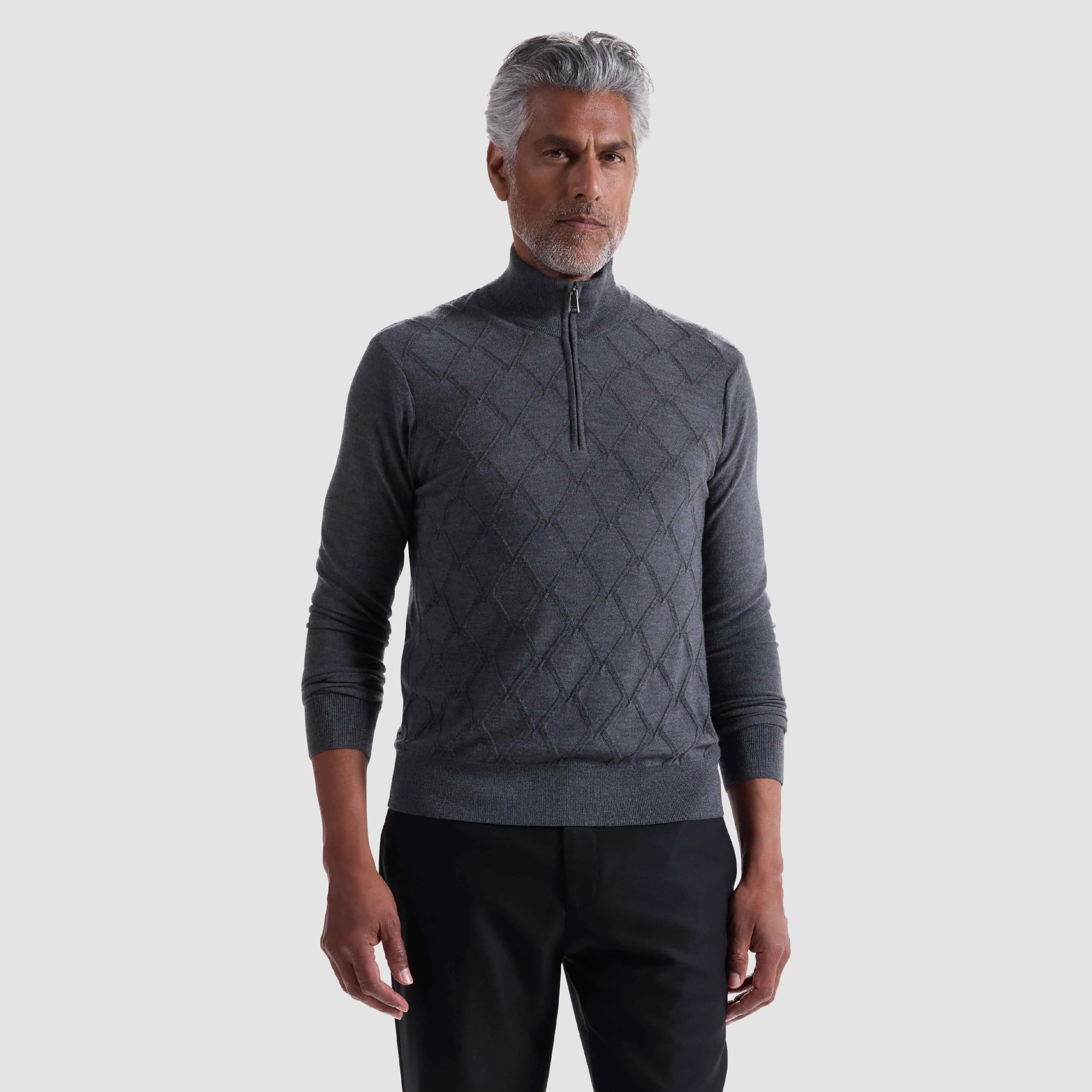Diamond Stitch Merino-Silk Quarter-Zip Sweater sold by Bugatchi product image thumbnail 2