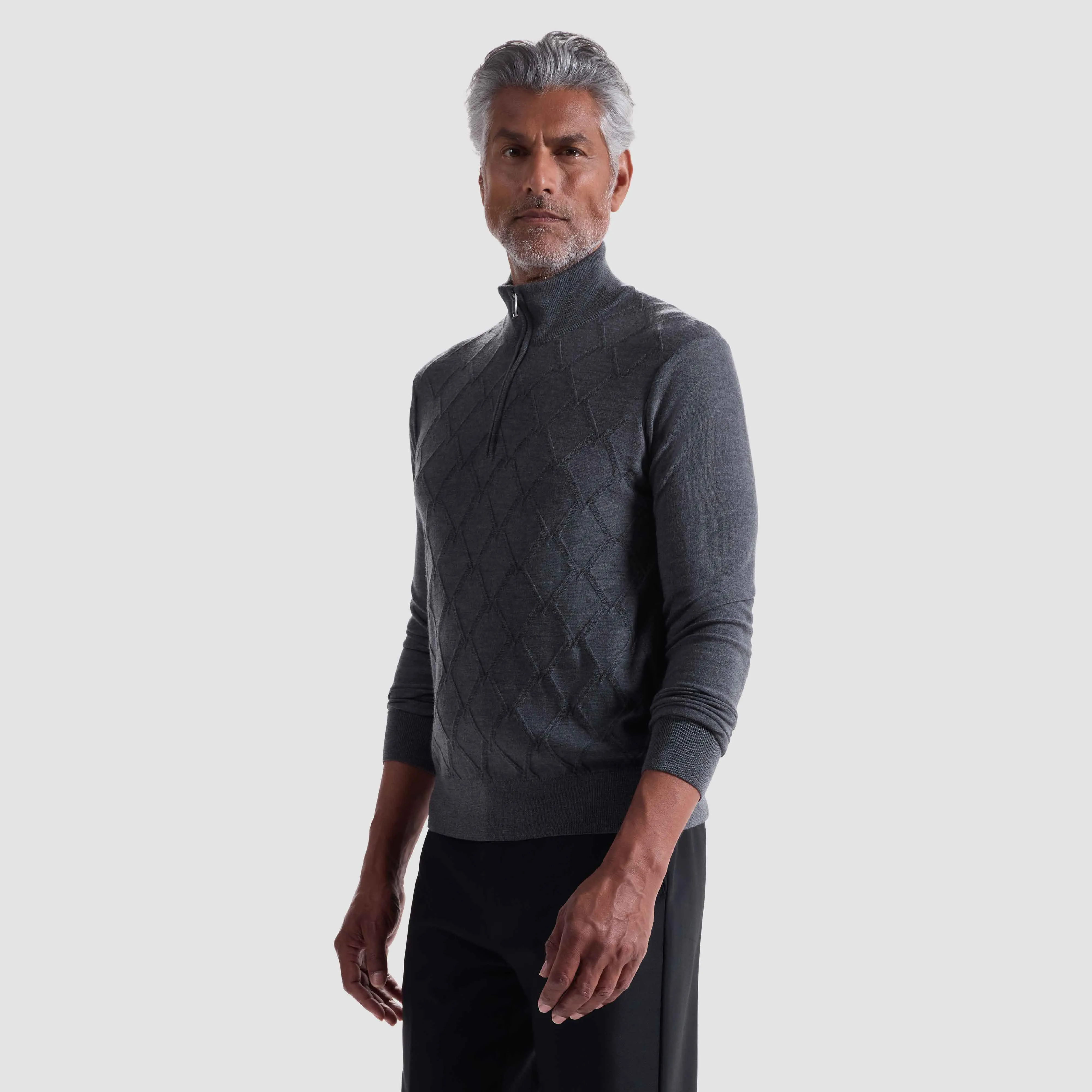 Diamond Stitch Merino-Silk Quarter-Zip Sweater sold by Bugatchi product image thumbnail 3