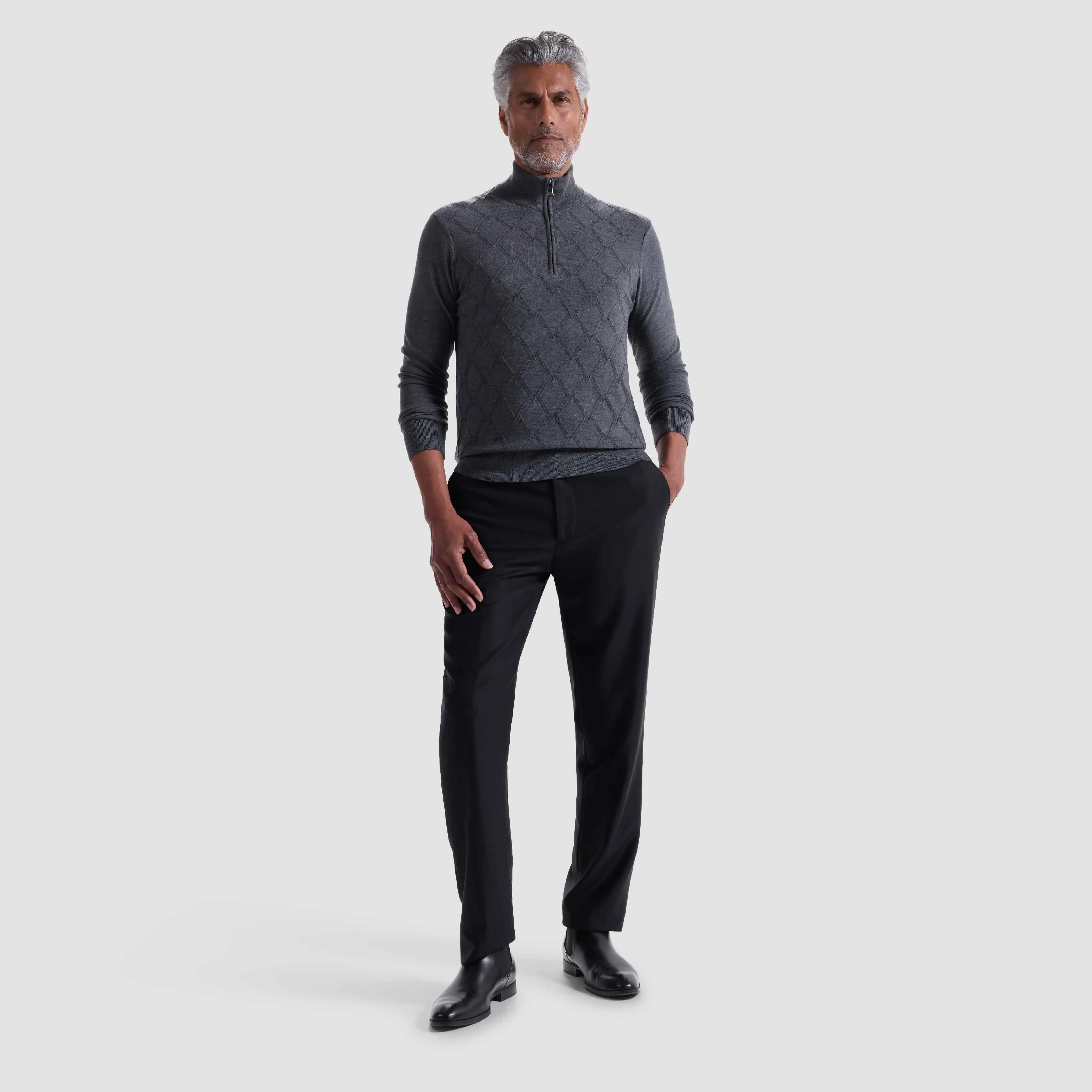 Diamond Stitch Merino-Silk Quarter-Zip Sweater sold by Bugatchi product image thumbnail 5