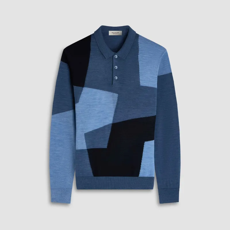 Geometric Intarsia Merino Polo Sweater sold by Bugatchi