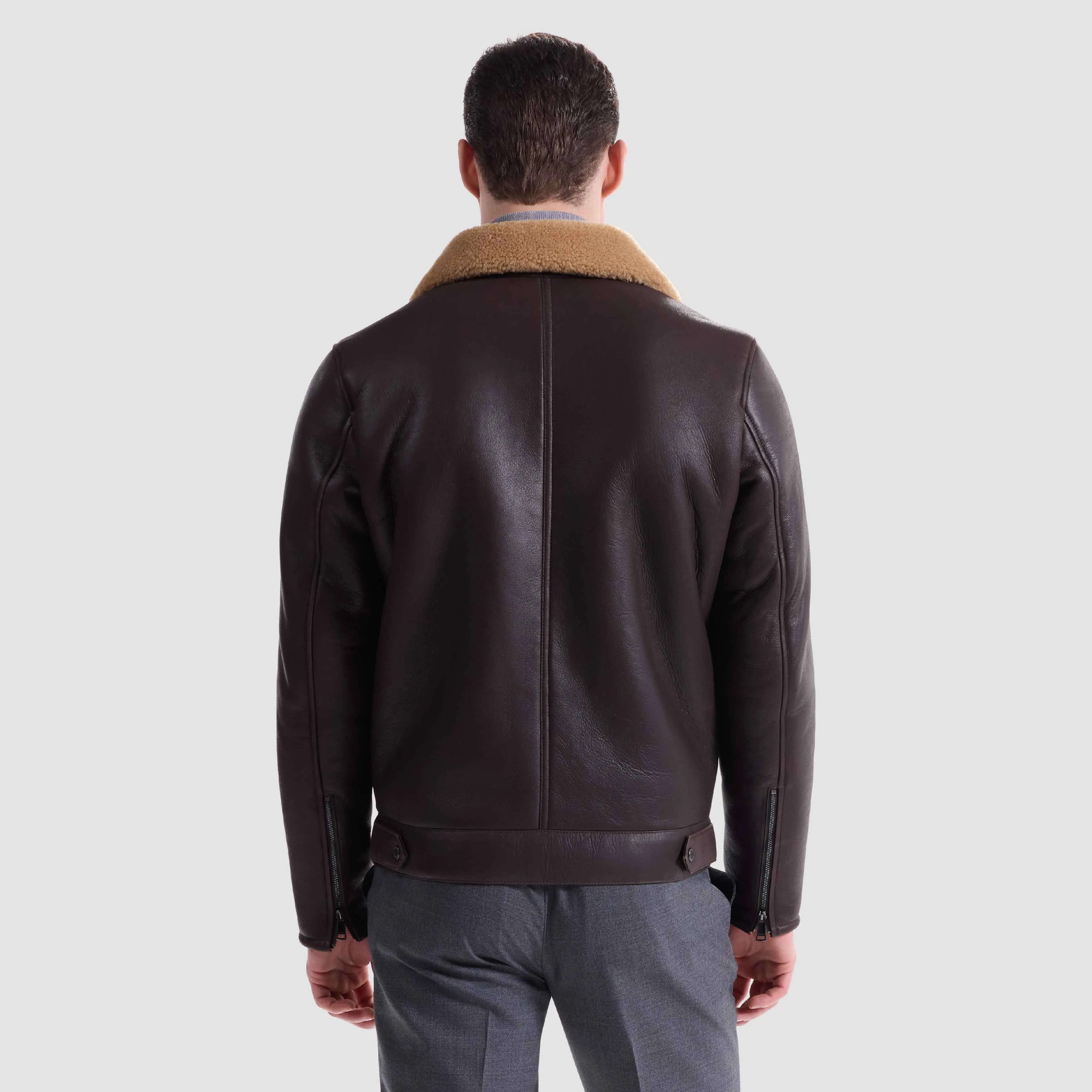 Shearling Lined Leather Biker Jacket sold by Bugatchi product image thumbnail 5