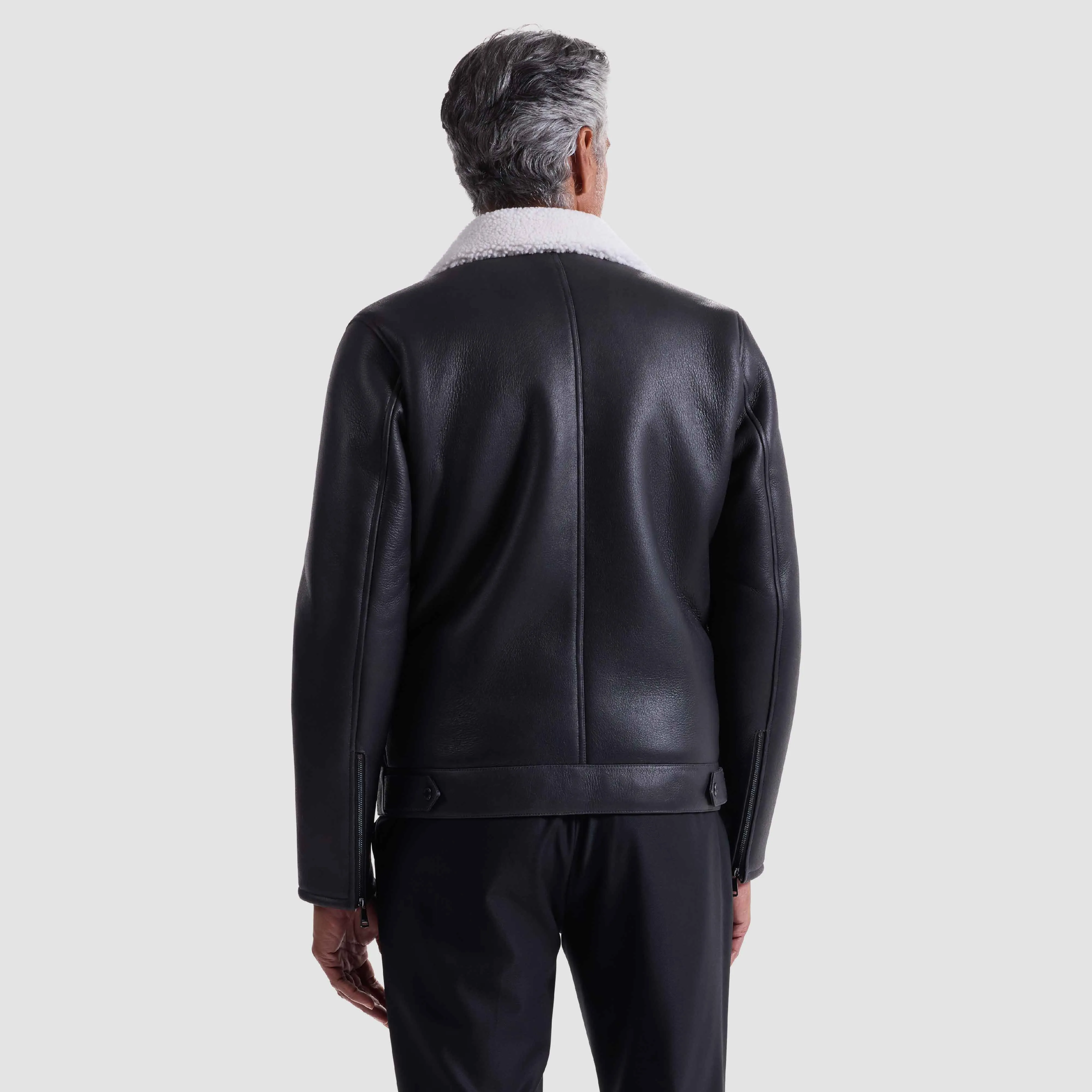 Shearling Lined Leather Biker Jacket sold by Bugatchi product image thumbnail 5