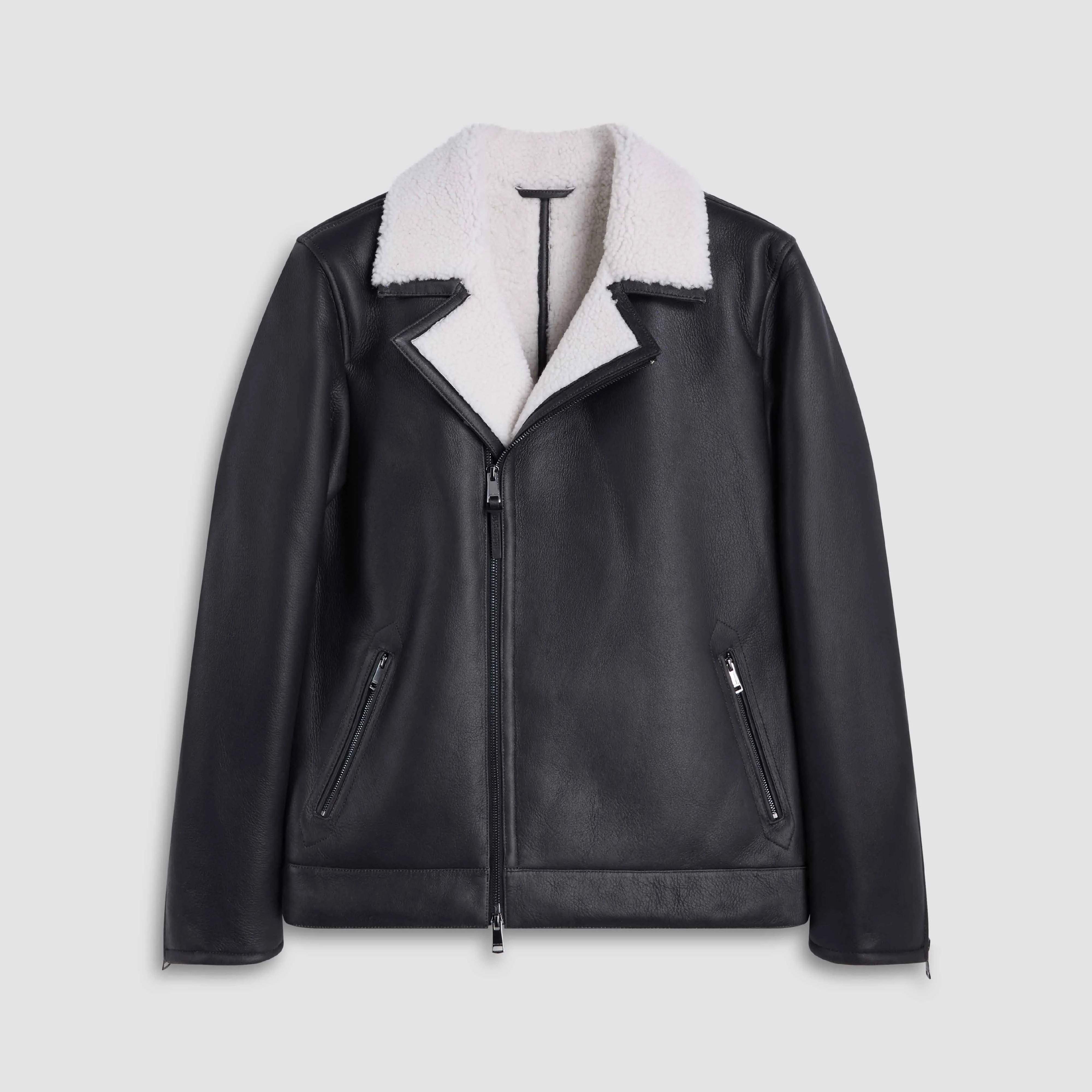 Shearling Lined Leather Biker Jacket sold by Bugatchi product image thumbnail 2