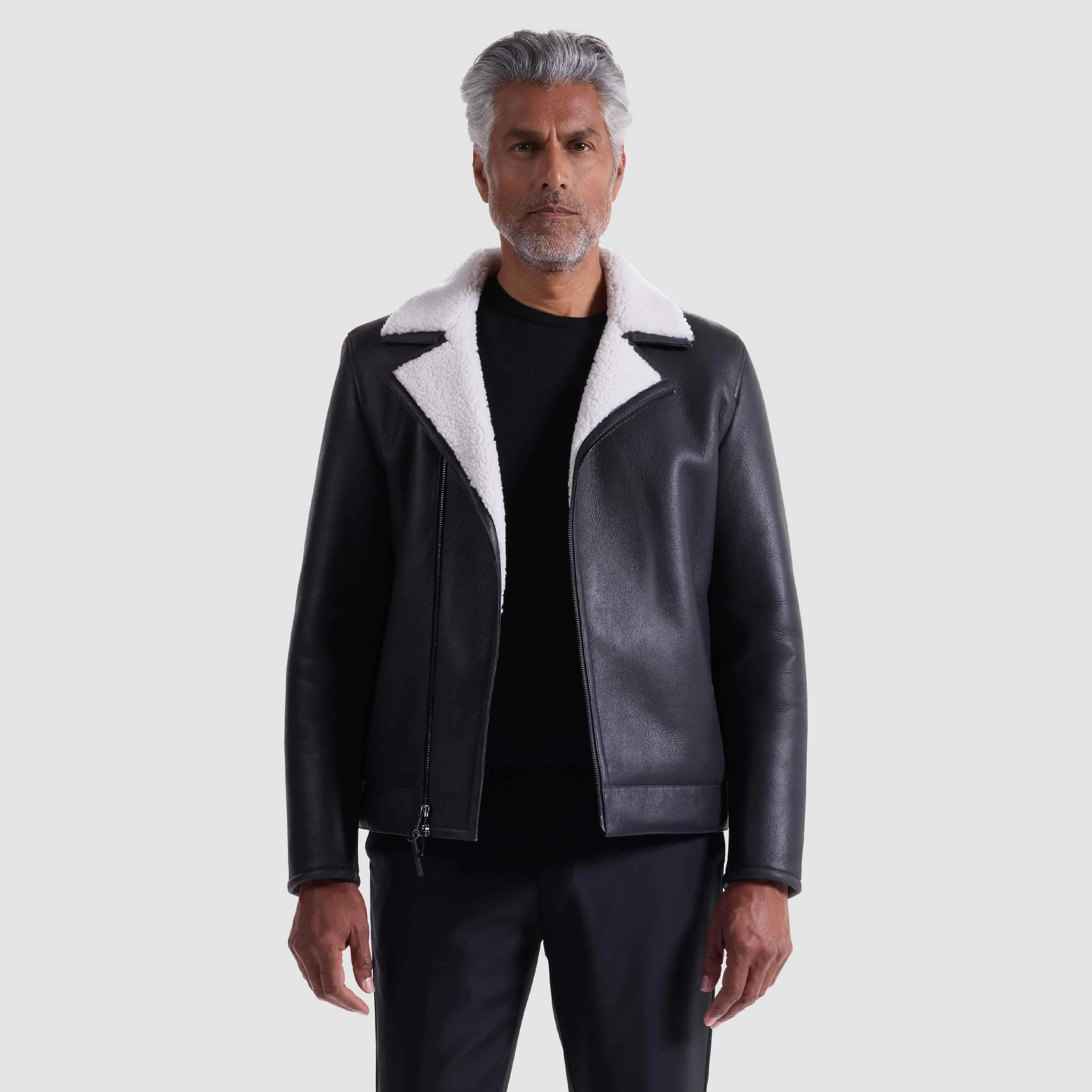 Shearling Lined Leather Biker Jacket sold by Bugatchi product image thumbnail 3