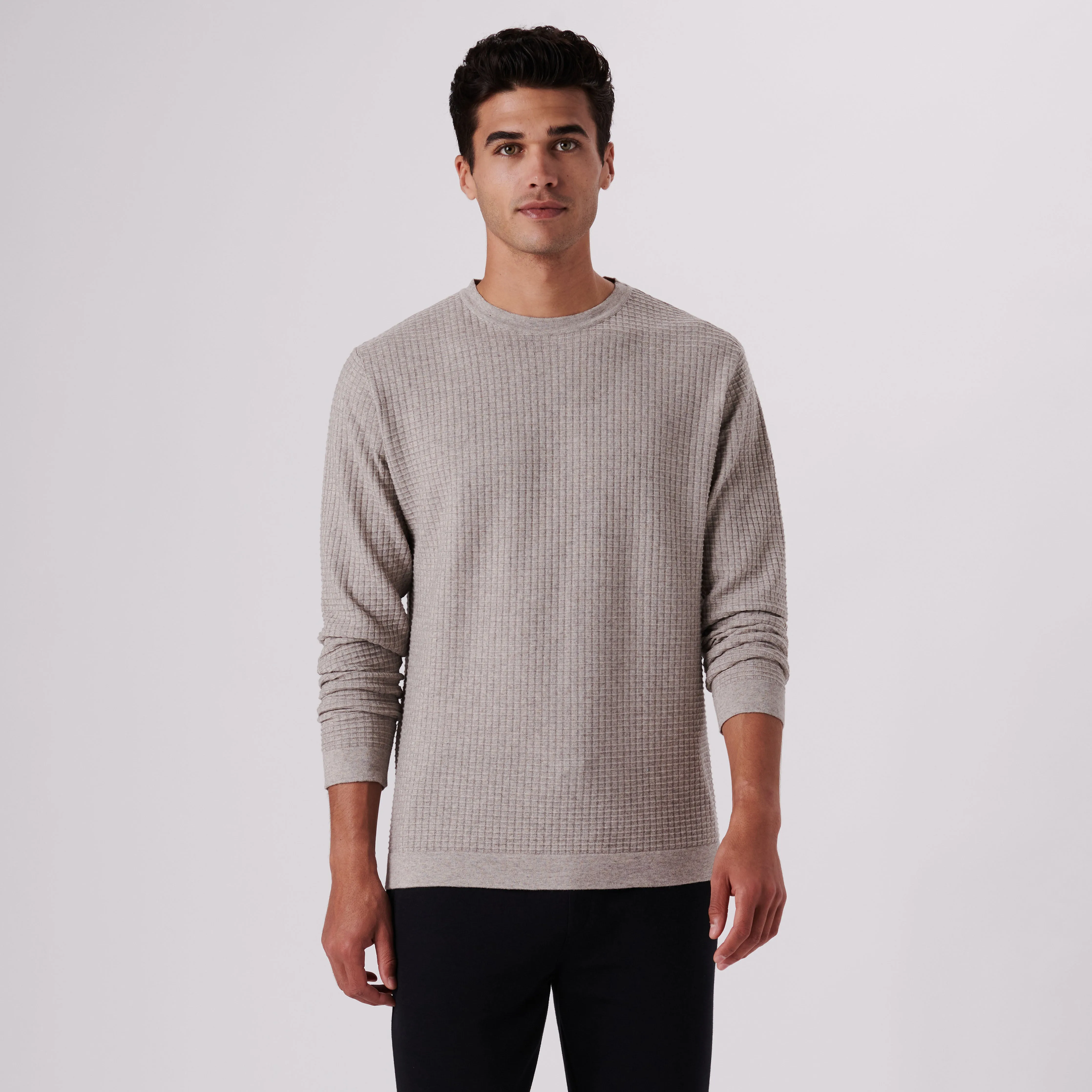 Waffle Knit Cotton Cashmere Crew Neck Sweater sold by Bugatchi product image thumbnail 2