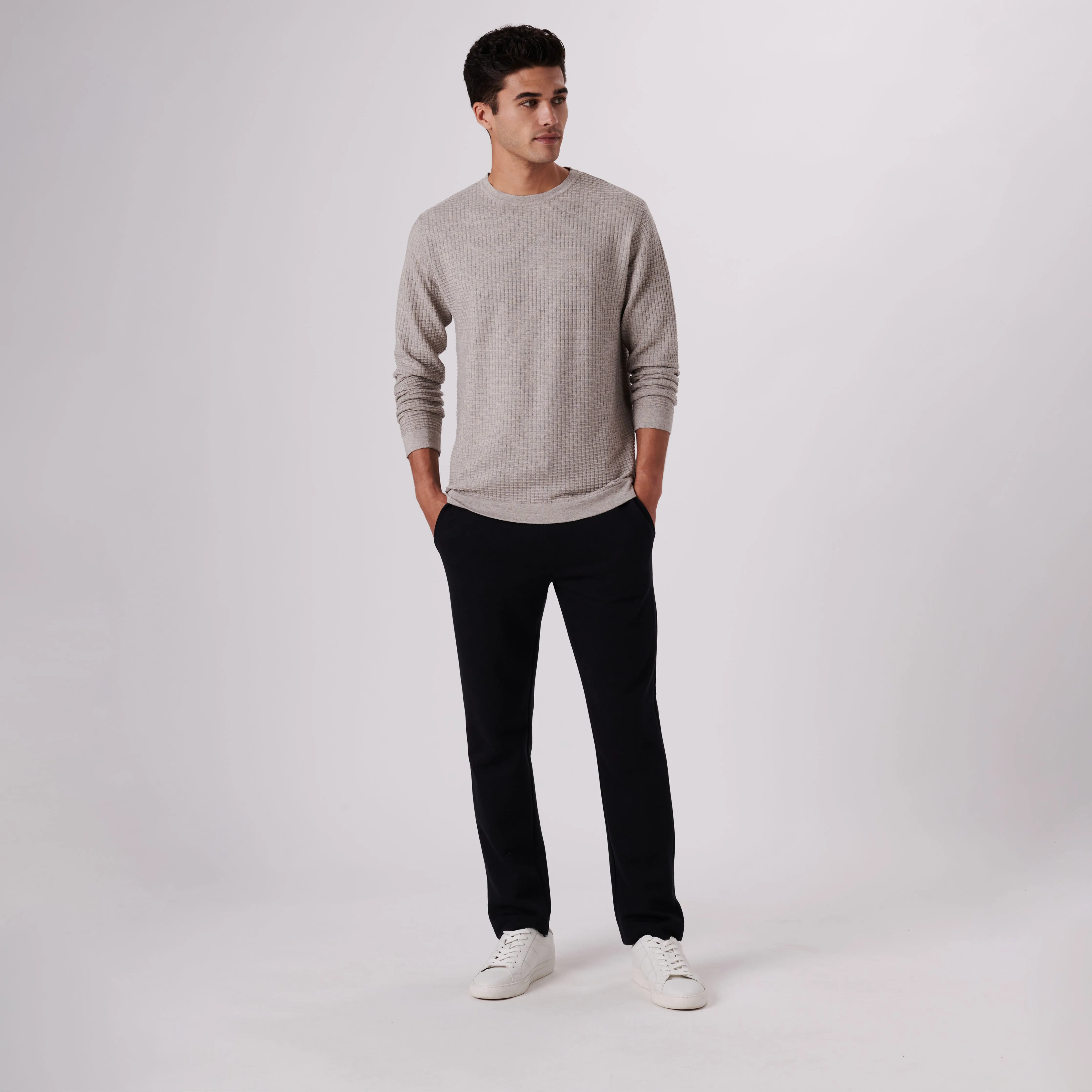 Waffle Knit Cotton Cashmere Crew Neck Sweater sold by Bugatchi product image thumbnail 5