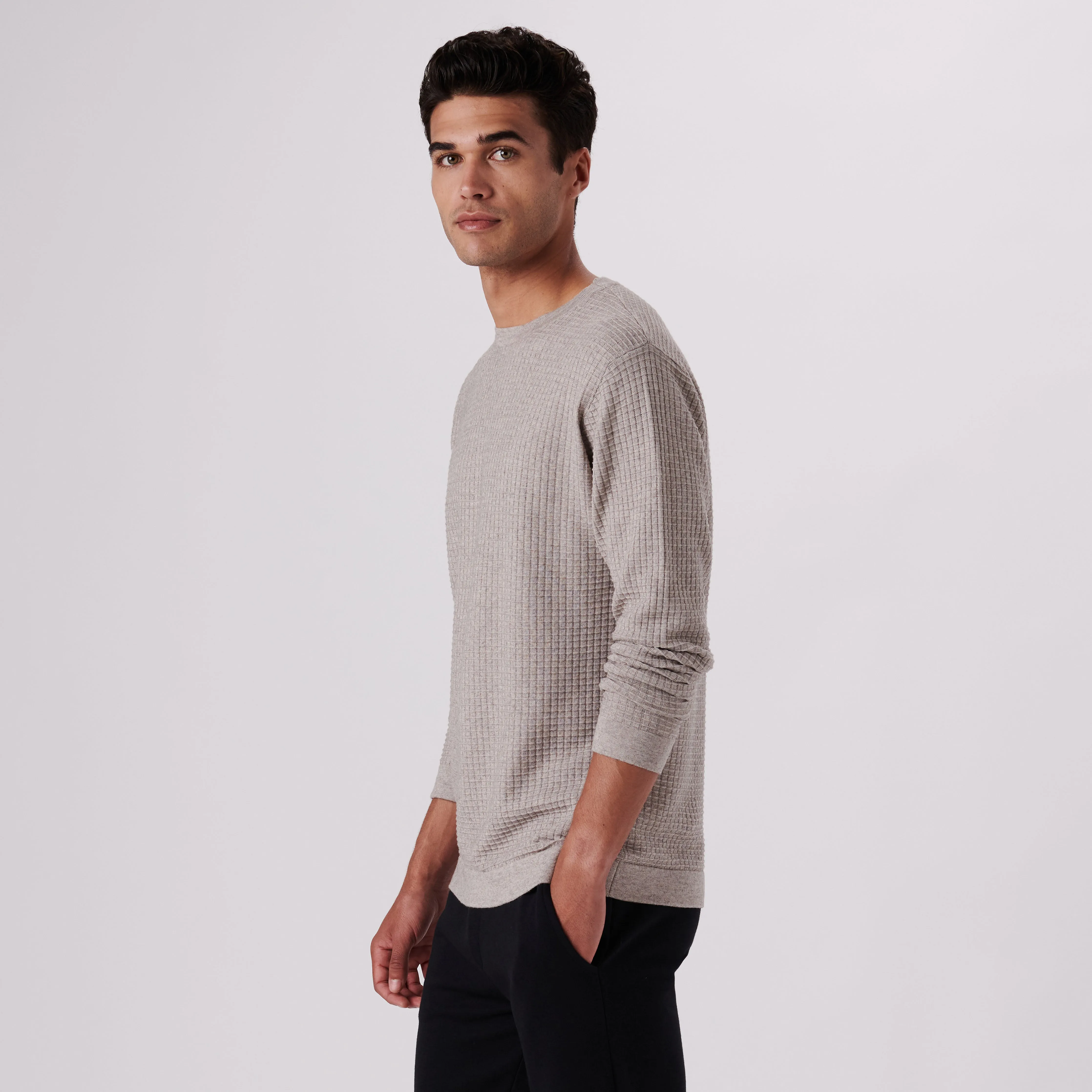 Waffle Knit Cotton Cashmere Crew Neck Sweater sold by Bugatchi product image thumbnail 3
