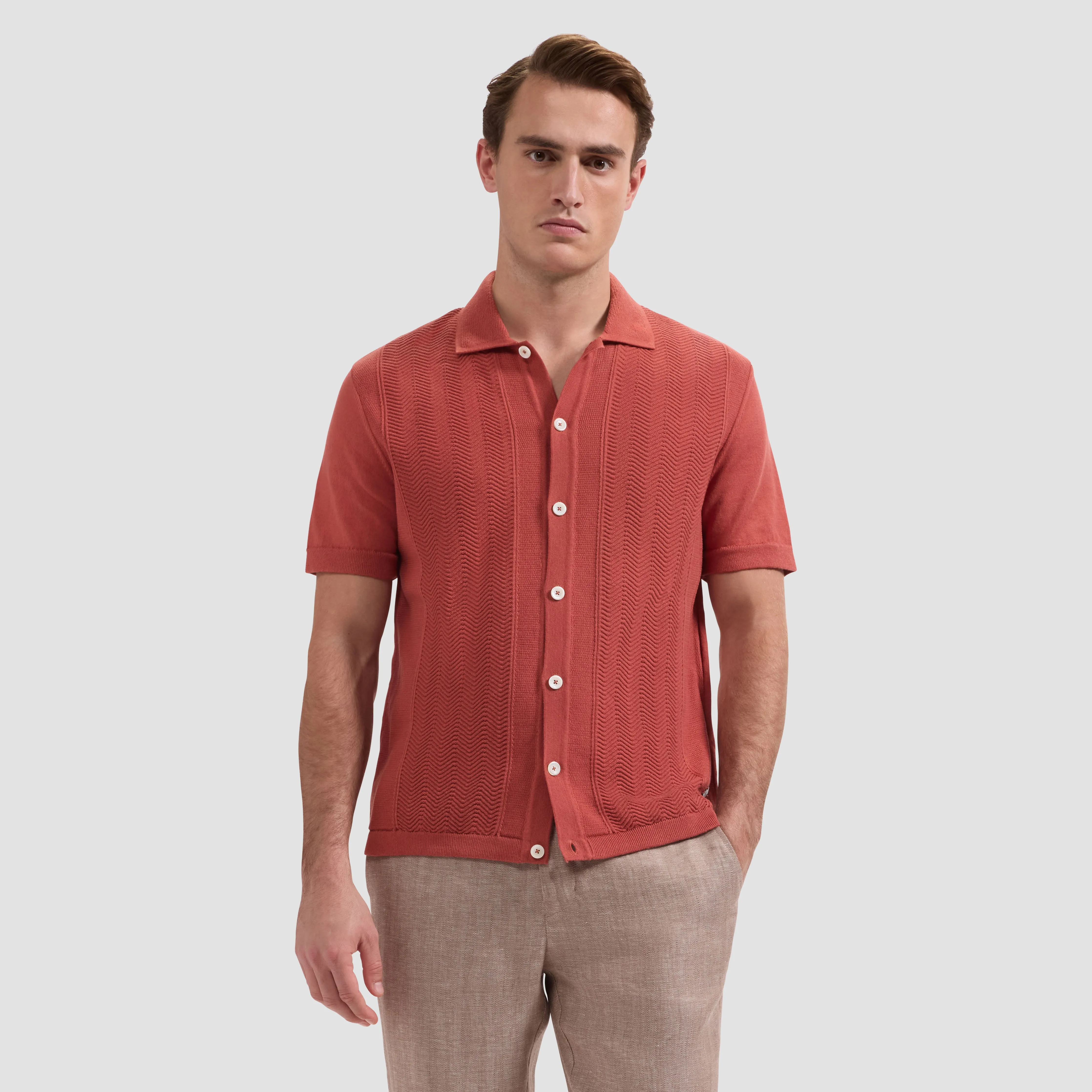 Chevron Button-Front Short-Sleeve Polo Sweater sold by Bugatchi product image thumbnail 2