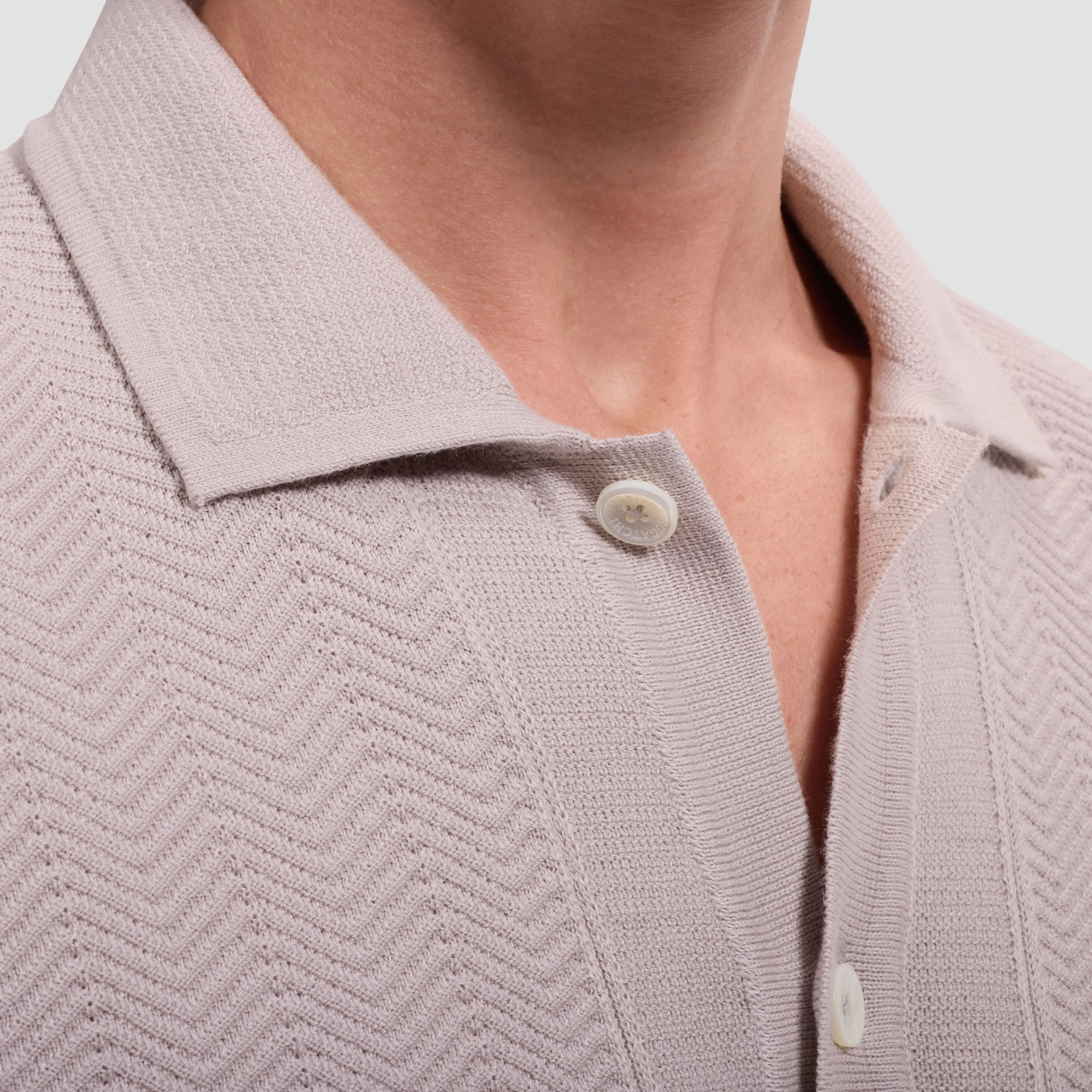 Chevron Button-Front Short-Sleeve Polo Sweater sold by Bugatchi product image thumbnail 5