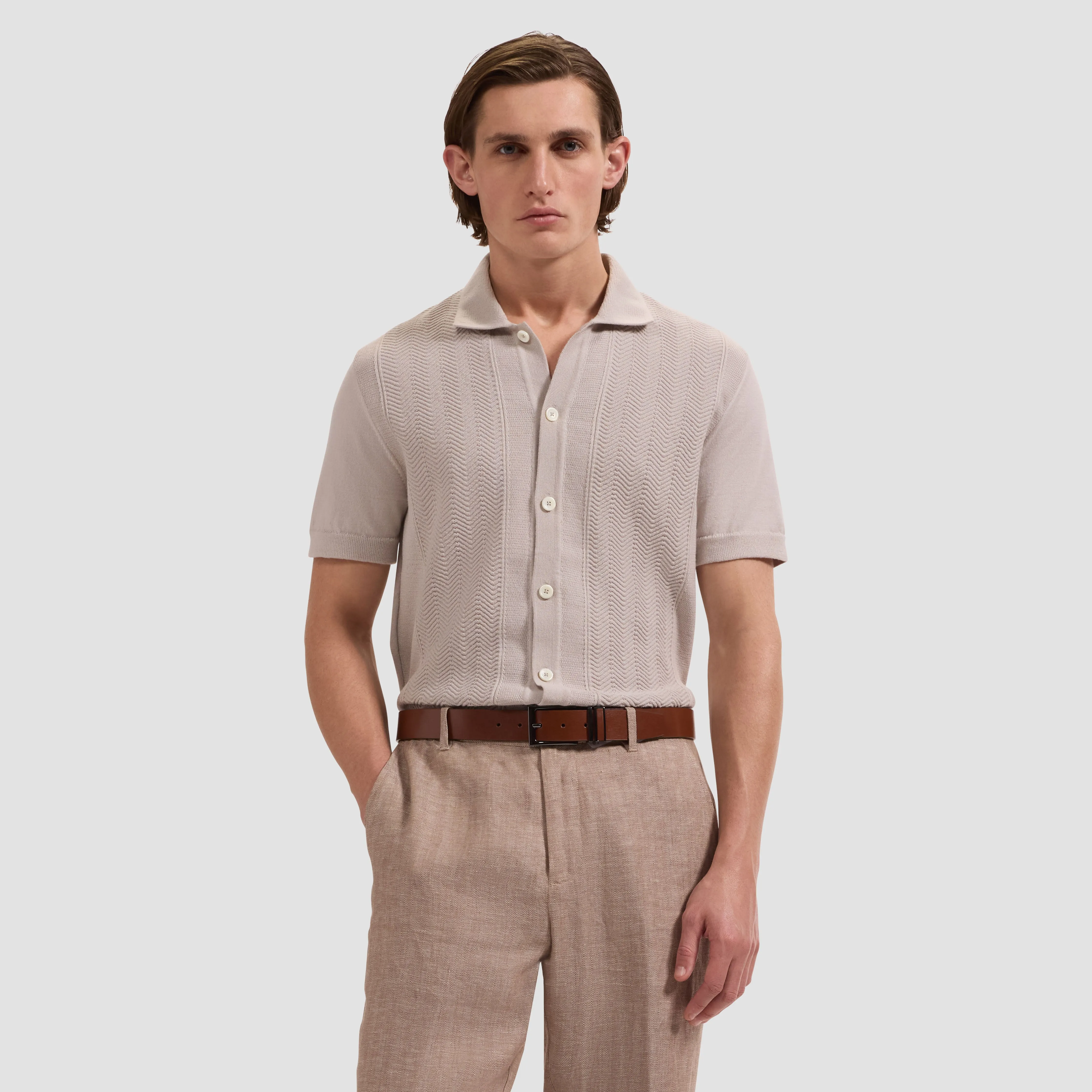 Chevron Button-Front Short-Sleeve Polo Sweater sold by Bugatchi product image thumbnail 2