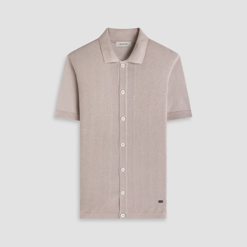 Chevron Button-Front Short-Sleeve Polo Sweater made by Bugatchi