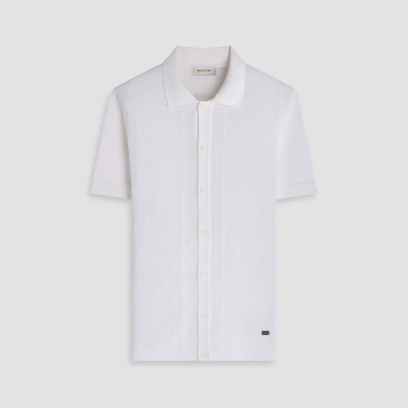 Chevron Button-Front Short-Sleeve Polo Sweater sold by Bugatchi