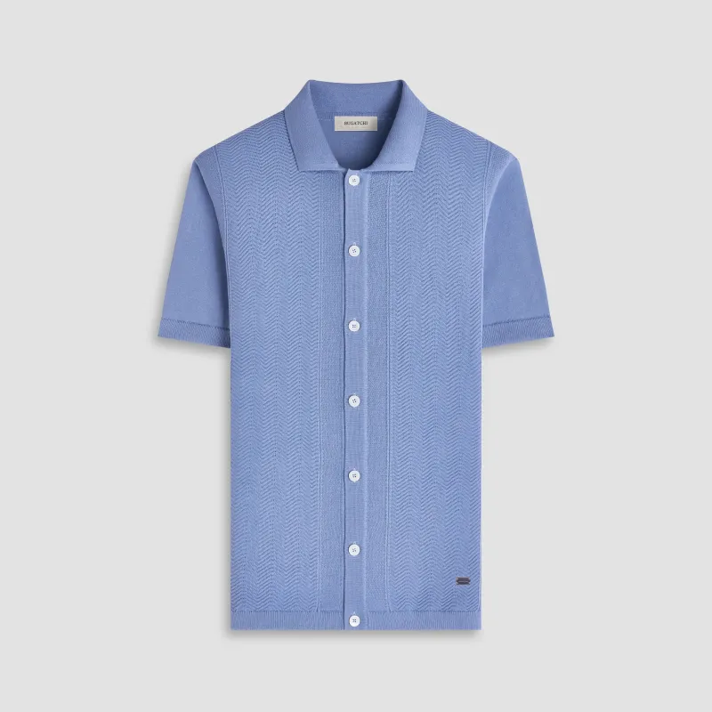 Chevron Button-Front Short-Sleeve Polo Sweater sold by Bugatchi