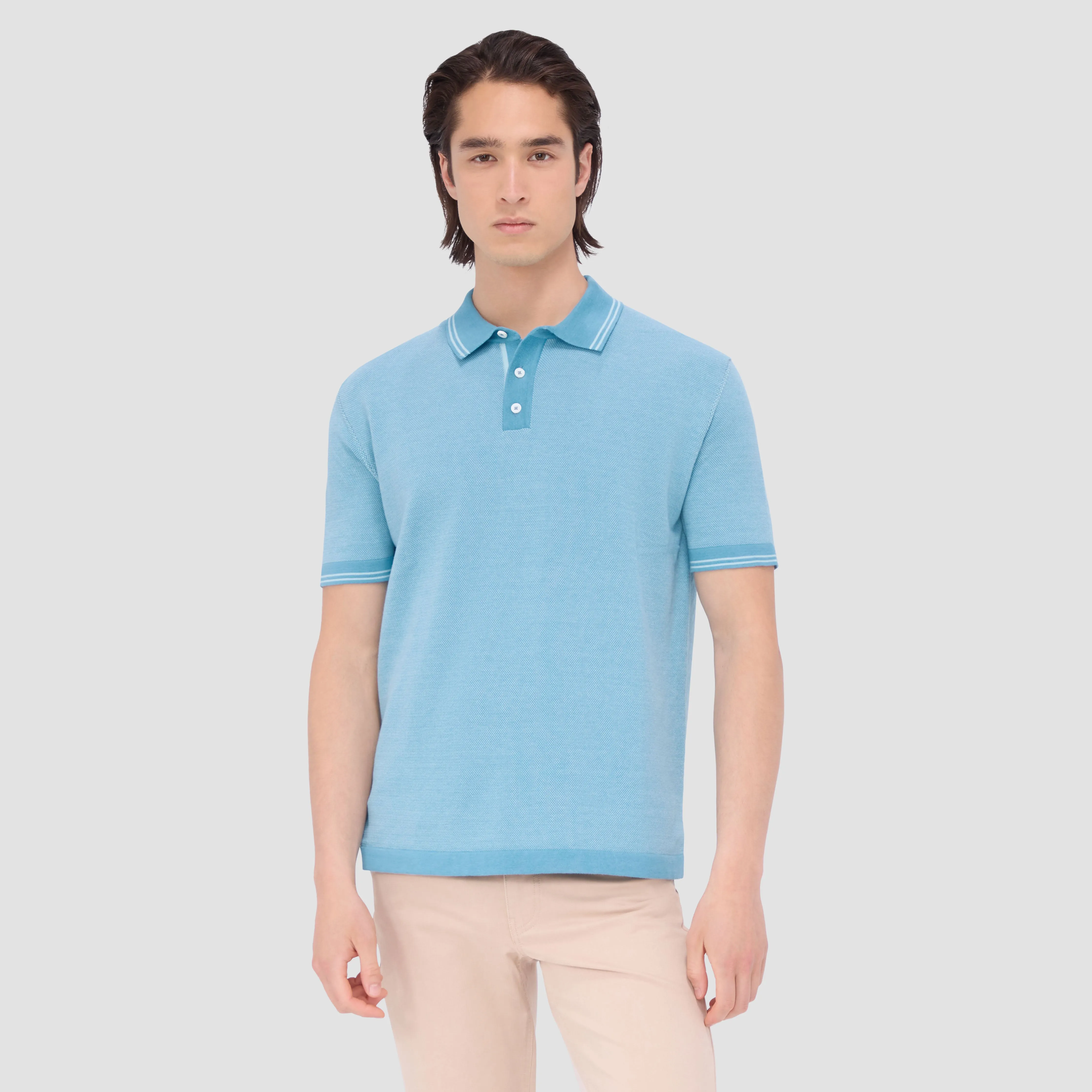 Bird's Eye Jacquard Short-Sleeved Polo Sweater sold by Bugatchi product image thumbnail 2