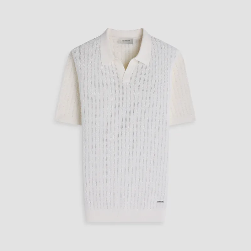 Pointelle Rib Johnny Collar Short-Sleeve Sweater sold by Bugatchi