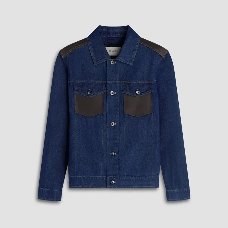 Denim Trucker Jacket with Leather Trim sold by Bugatchi