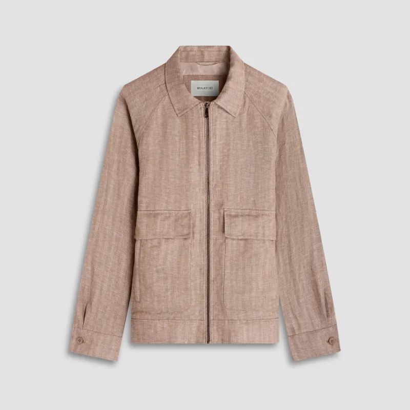 Herringbone Linen Bomber Jacket sold by Bugatchi