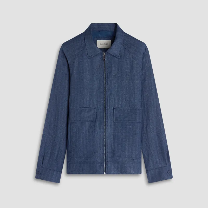 Herringbone Linen Bomber Jacket made by Bugatchi