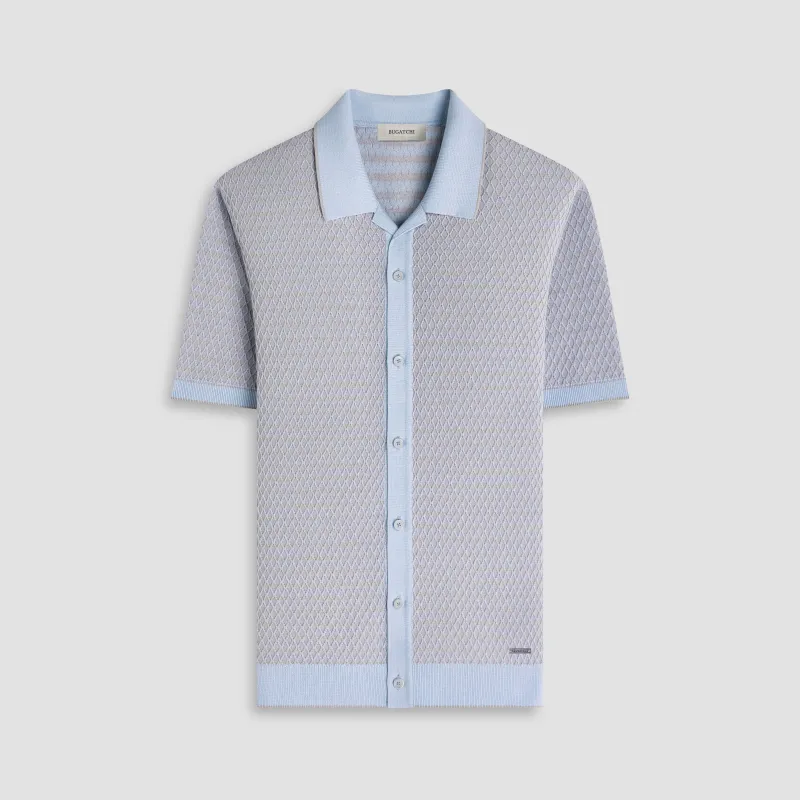 Two-Tone Honeycomb Button-Front Short-Sleeve Sweater sold by Bugatchi