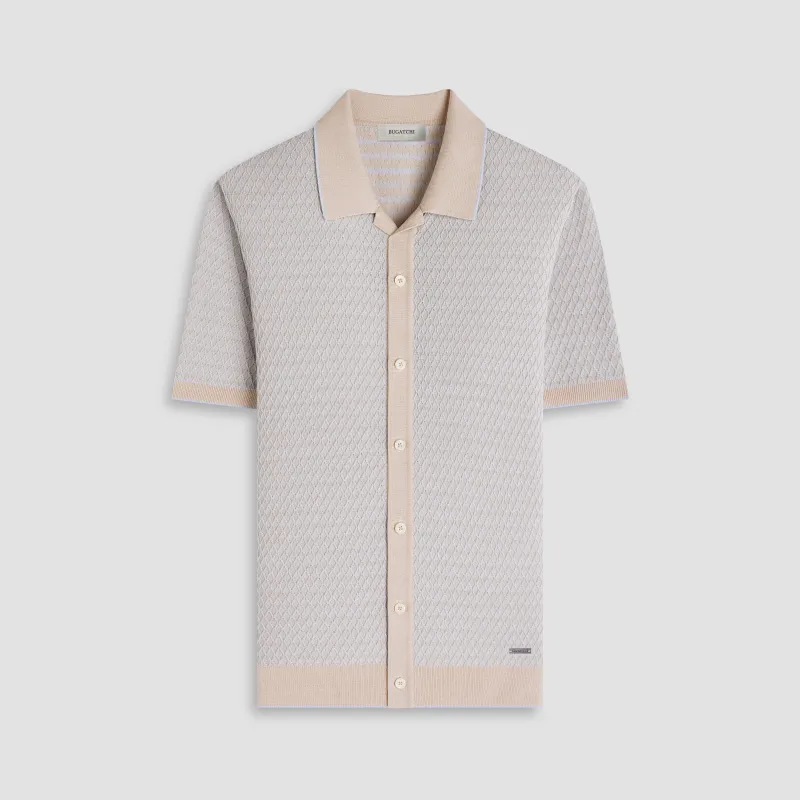 Two-Tone Honeycomb Button-Front Short-Sleeve Sweater sold by Bugatchi