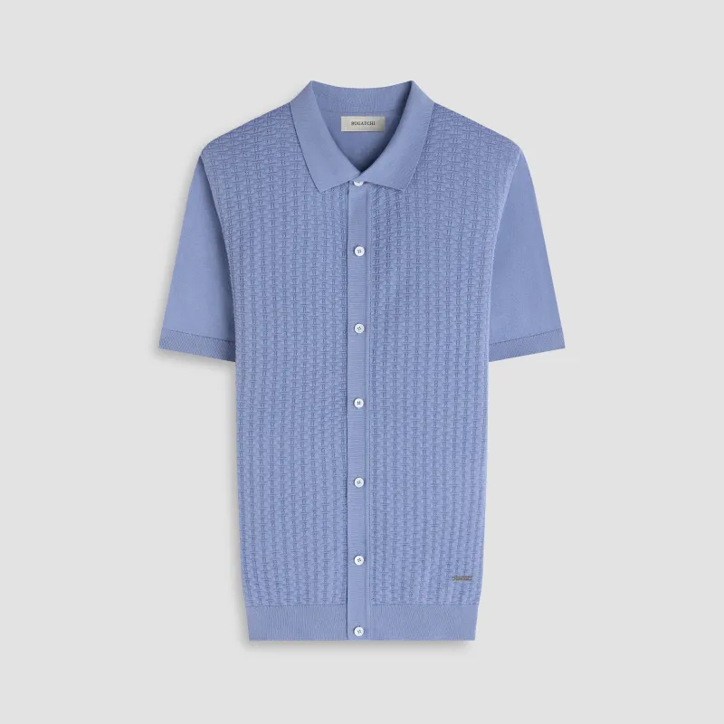 Basketweave Button-Front Short-Sleeve Sweater sold by Bugatchi