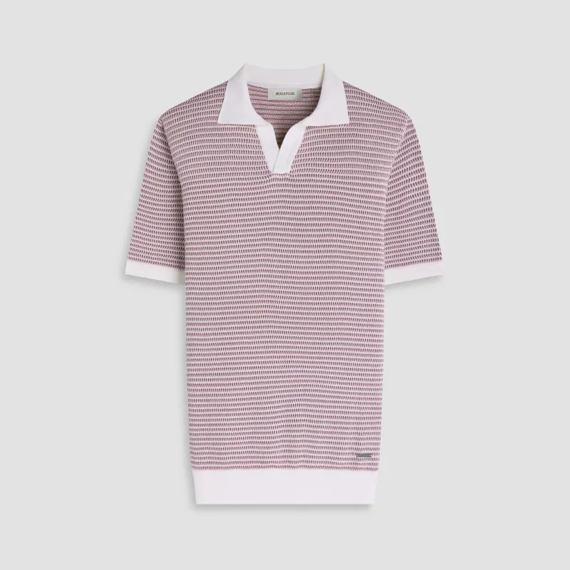 Textured Johnny Collar Short-Sleeve Sweater sold by Bugatchi