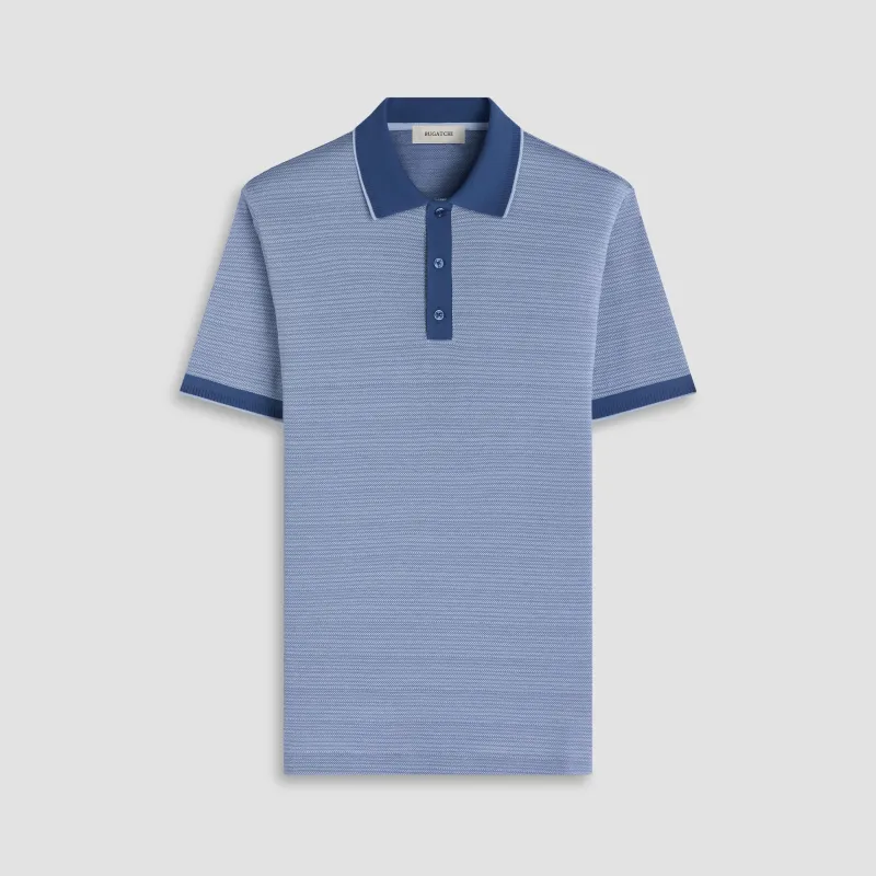 Jacquard Herringbone Three-Button Polo made by Bugatchi