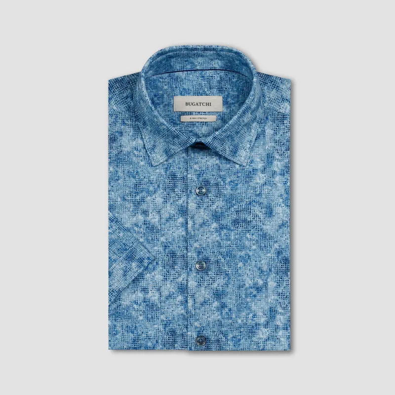 Miles OoohCotton Abstract Grid Short-Sleeve Shirt made by Bugatchi