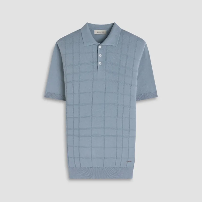 Textured Grid Short-Sleeve Polo Sweater made by Bugatchi
