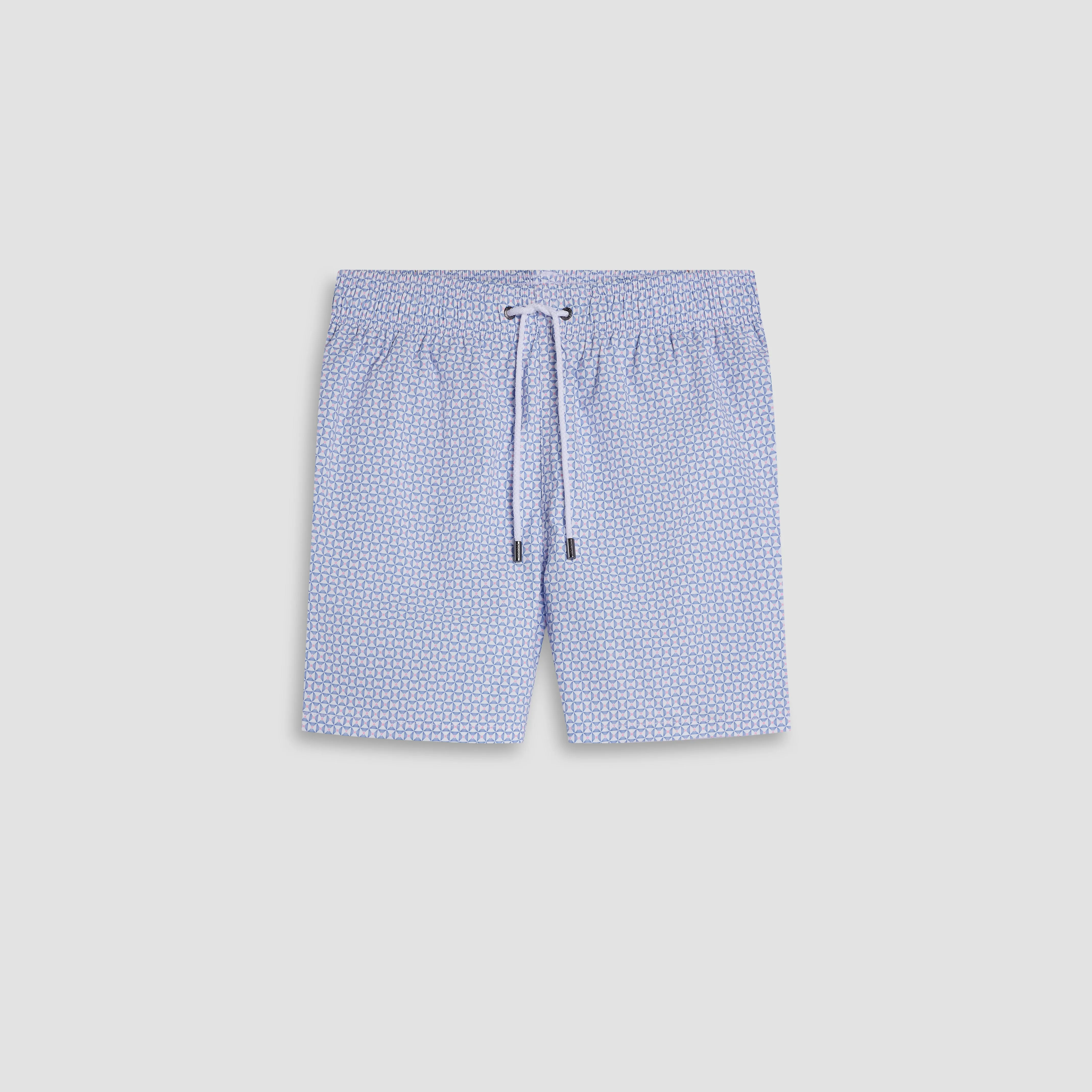 Kai Mid-Length Geometric Swim Trunks sold by Bugatchi