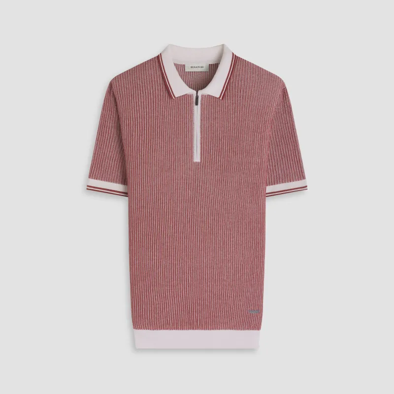 Ottoman Rib Quarter Zip Short-Sleeve Polo Sweater made by Bugatchi