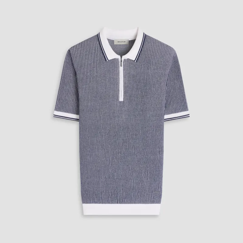 Ottoman Rib Quarter Zip Short-Sleeve Polo Sweater made by Bugatchi