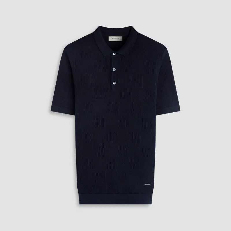 Textured Check Short-Sleeve Polo Sweater made by Bugatchi
