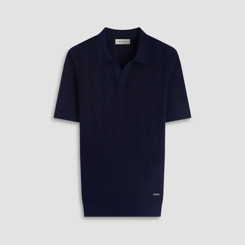 Textured Stripe Johnny Collar Short-Sleeve Sweater made by Bugatchi