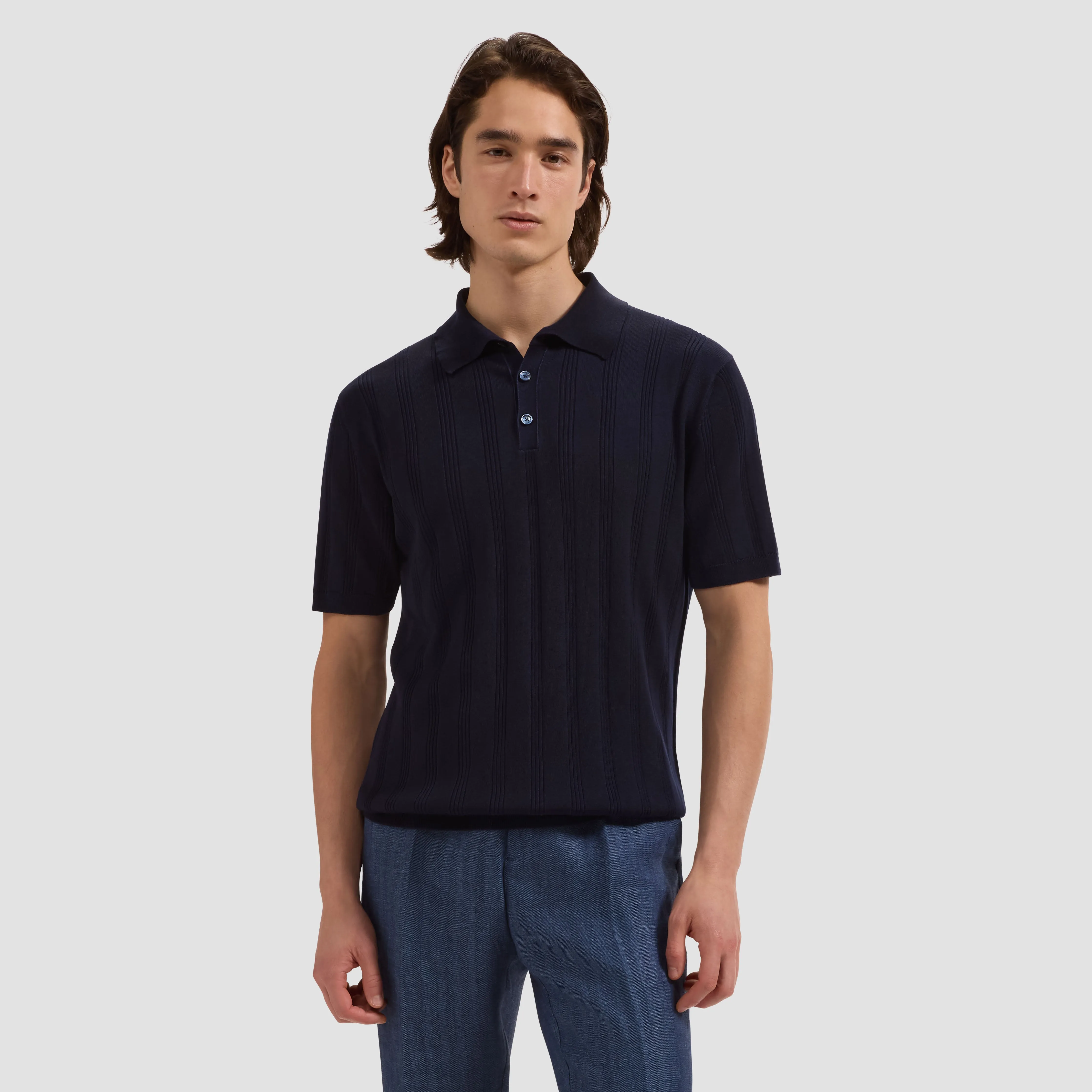Raised Stripe Short-Sleeve Polo Sweater sold by Bugatchi product image thumbnail 2