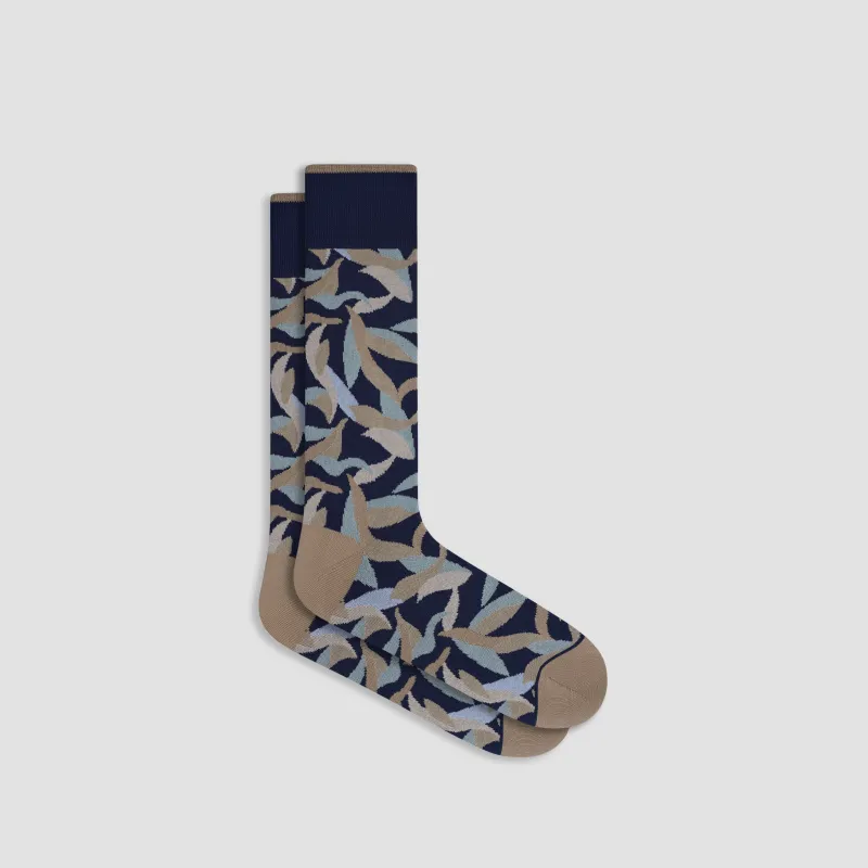 Leaf Motif Mid-Calf Socks made by Bugatchi