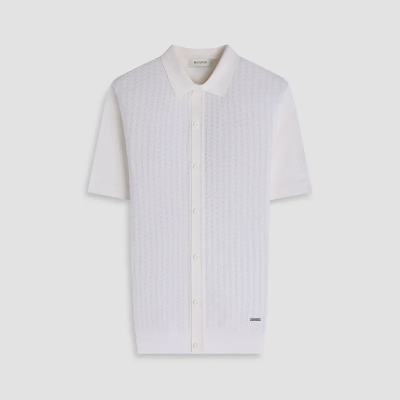 Basketweave Button-Front Short-Sleeve Sweater sold by Bugatchi