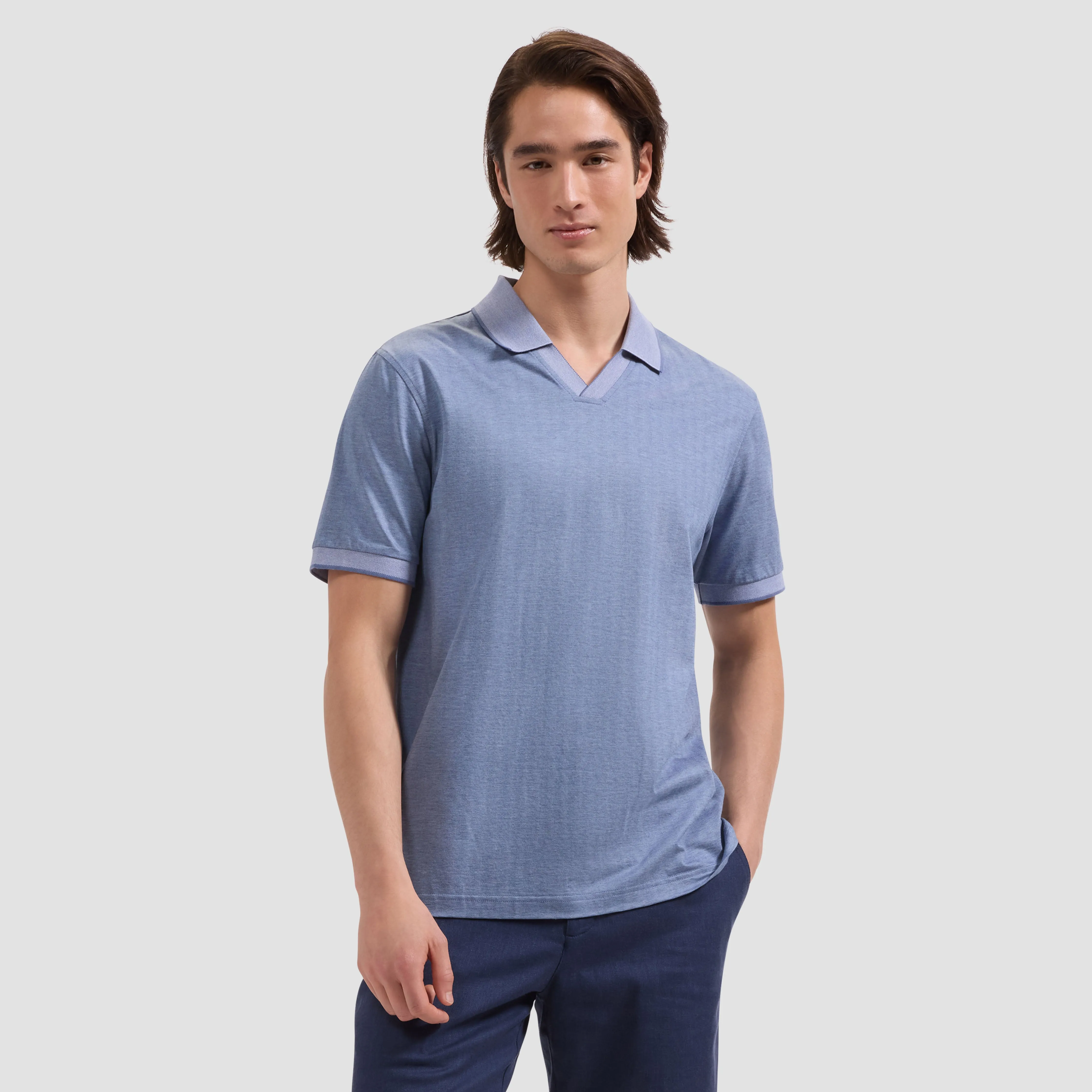 Performance Micro Herringbone Johnny Collar Polo sold by Bugatchi product image thumbnail 2